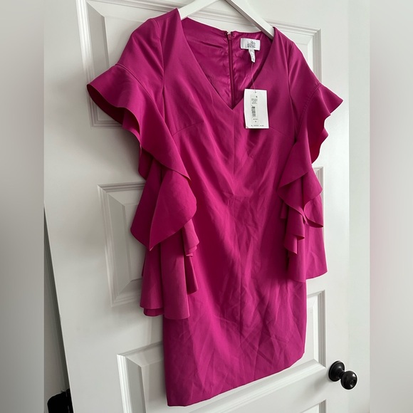 Belle by Badgley Mischka Magenta Ruffle Sleeve Mini Dress - Picture 5 of 12